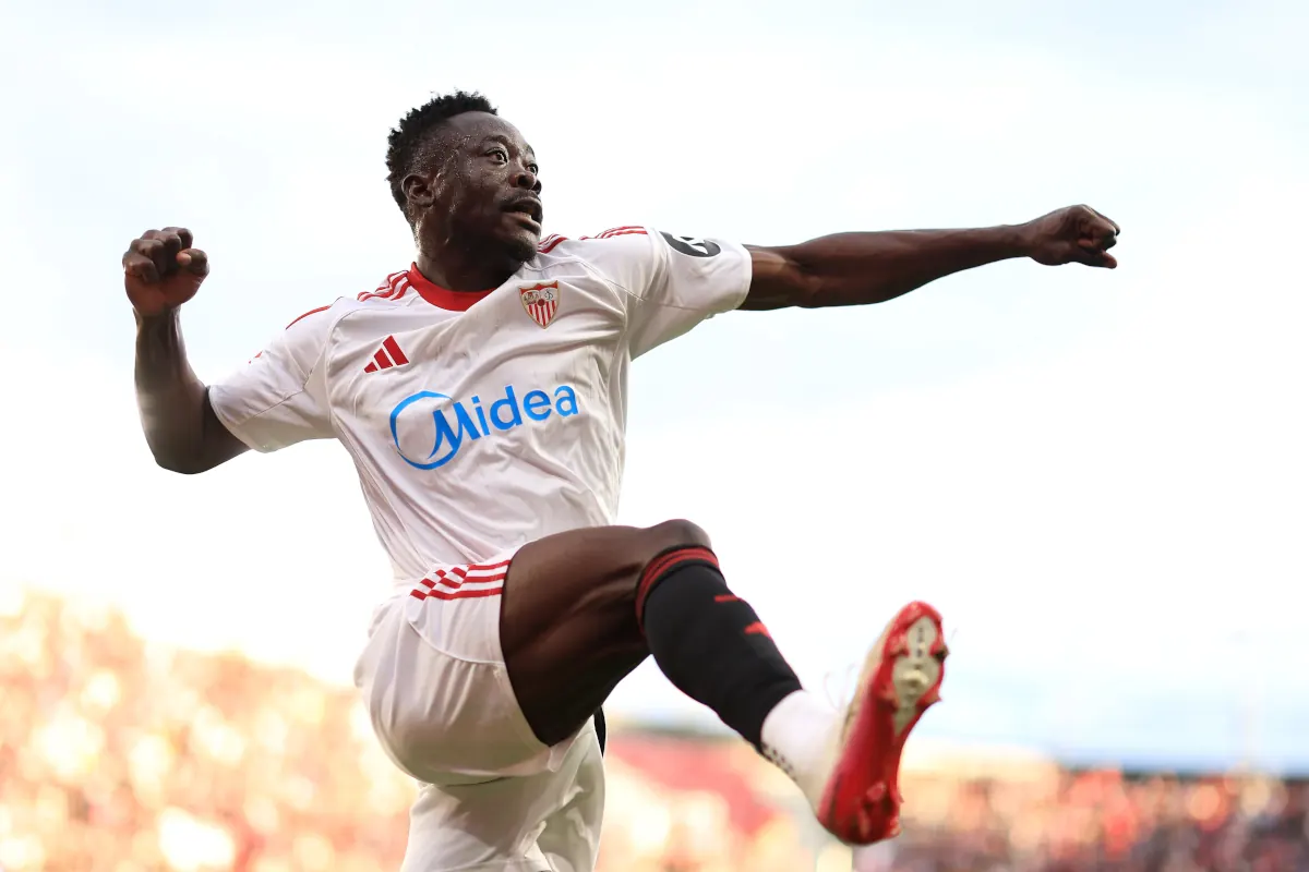 Akor Adams celebrating a goal for Sevilla FC