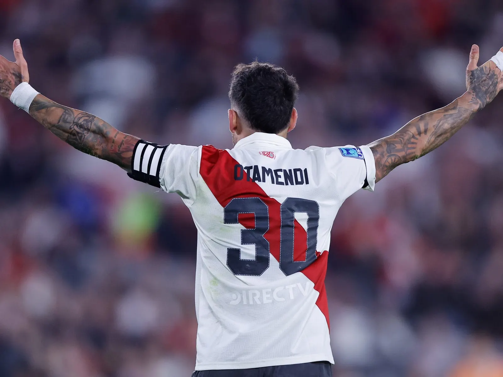 Nicolas Otamendi addresses the media after River Plate’s defeat to Barracas Central at Estadio Monumental