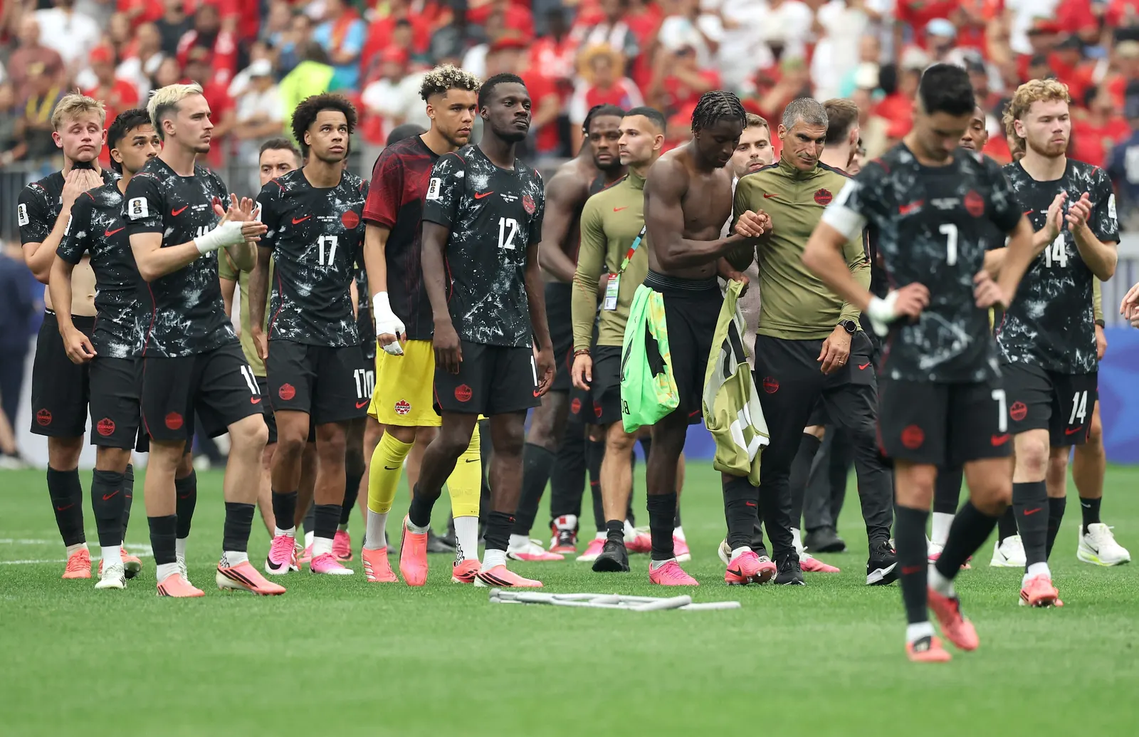 Canada's national football team players during a FIFA World Cup 2026 match.