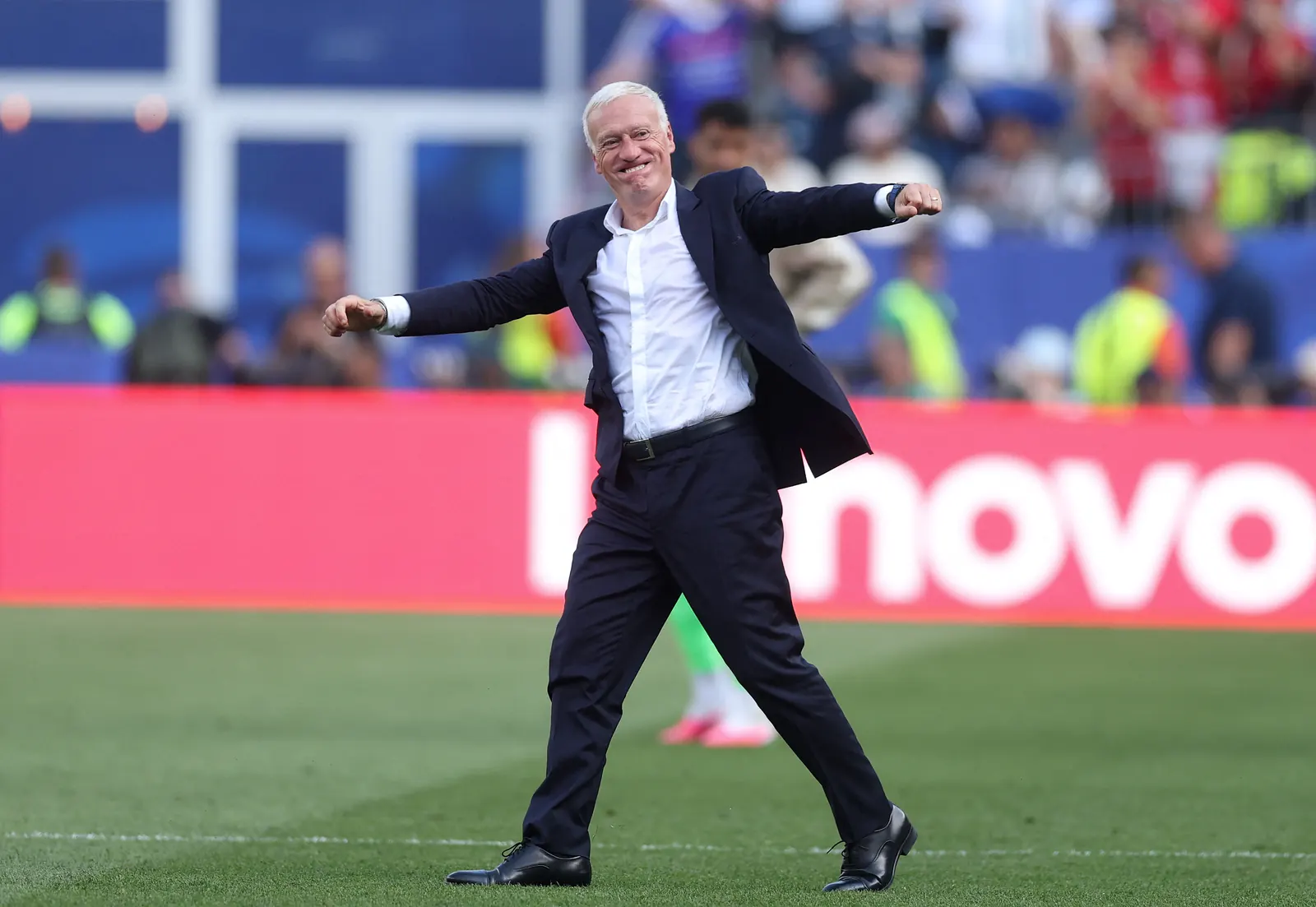 Didier Deschamps, head coach of the France national football team, on the sidelines during a match.