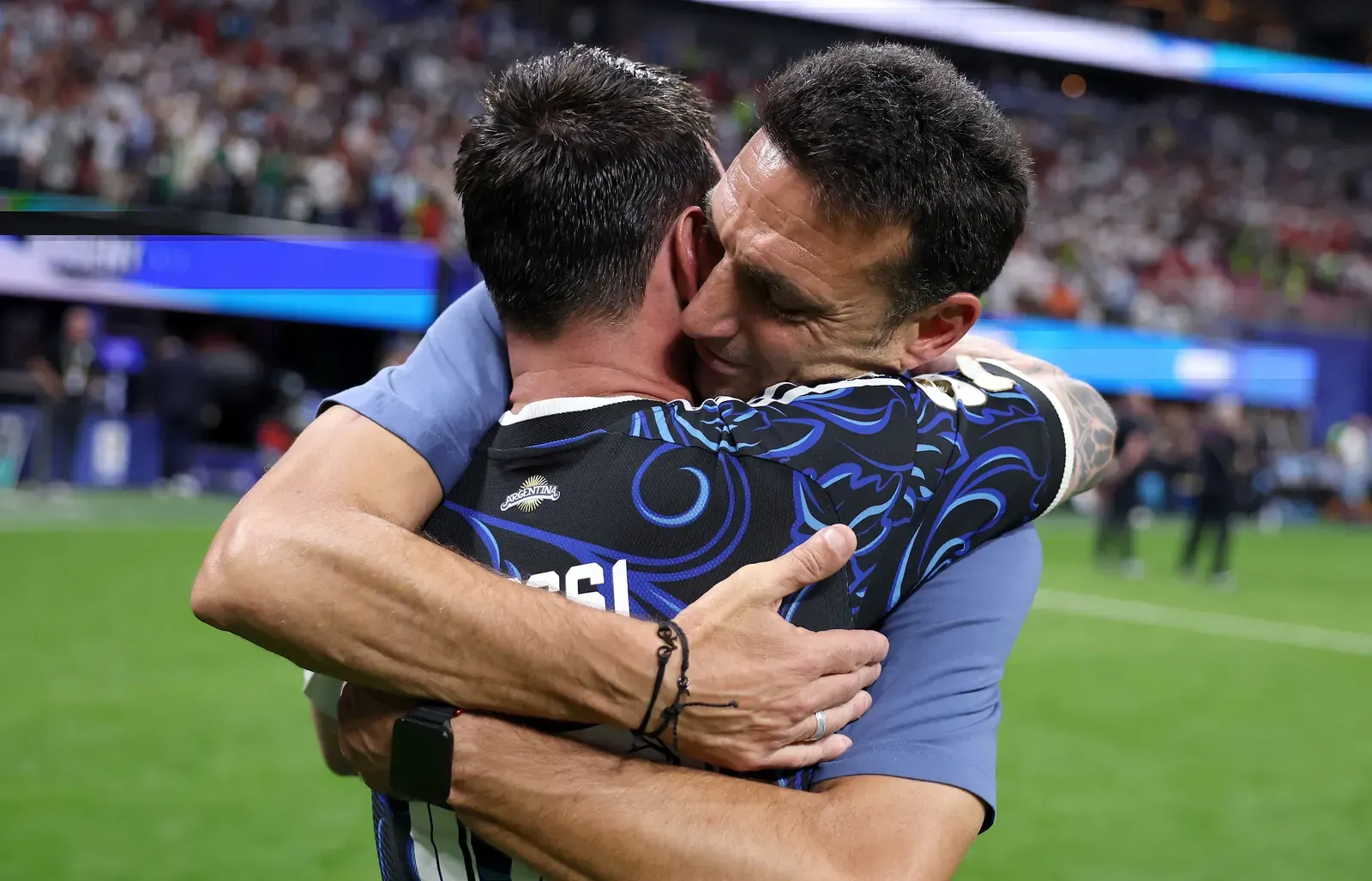 Argentina players celebrating a goal during the FIFA World Cup 2026 semi-final match.