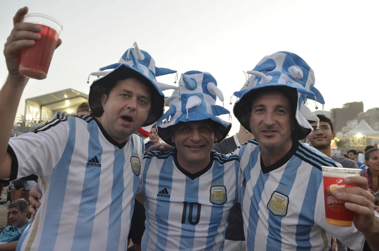 Argentina players celebrating with a banner