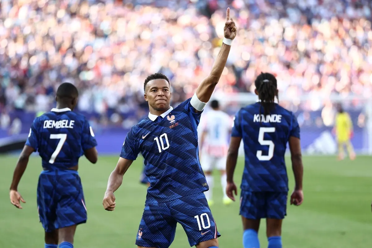 Kylian Mbappe of France celebrates a goal during the FIFA World Cup 2026 match against Paraguay.