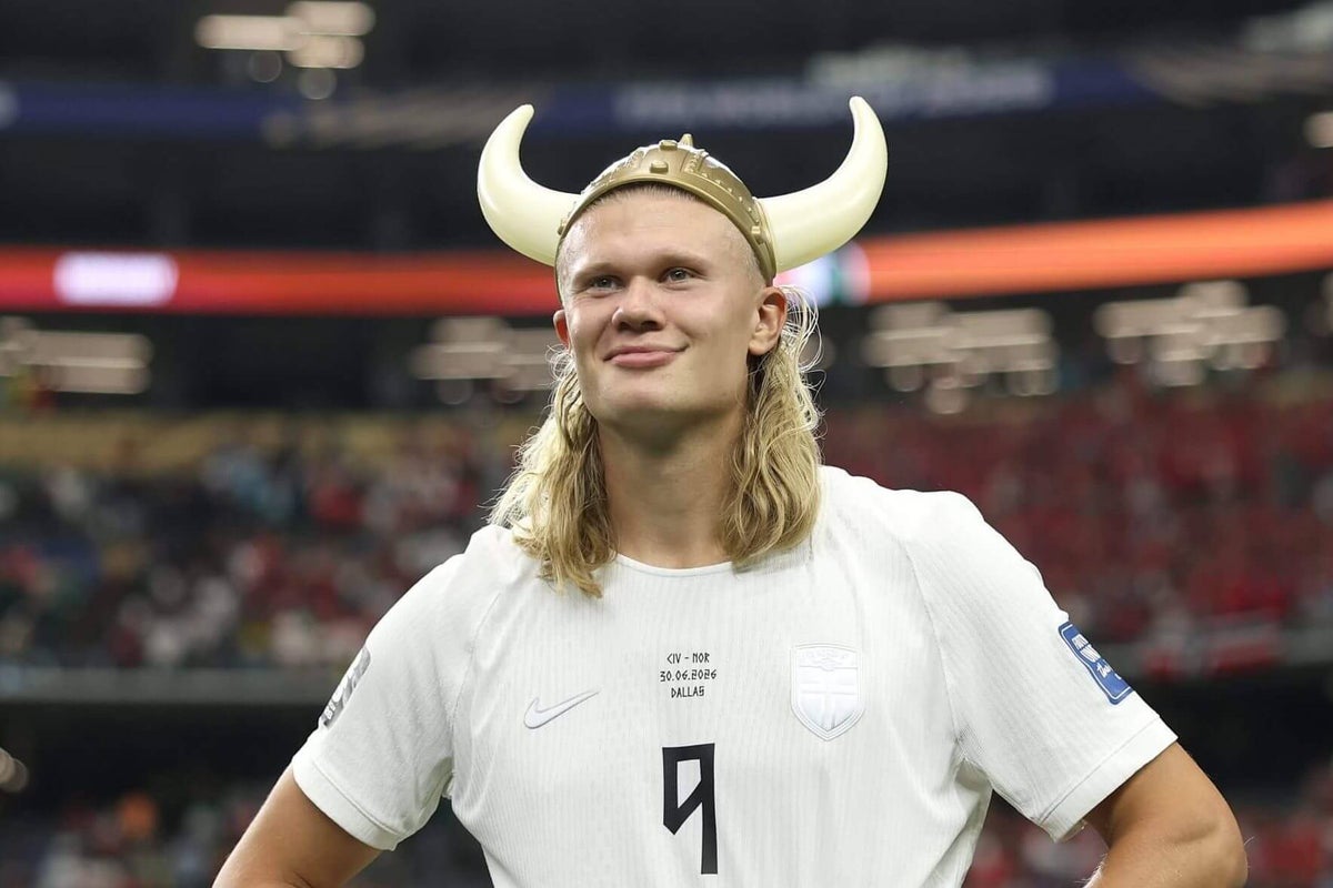 Erling Haaland, star striker for Manchester City and Norway, in action during a match.