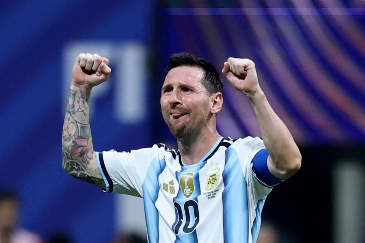 A collage showing Lionel Messi crying with emotion and a Switzerland player celebrating a penalty.