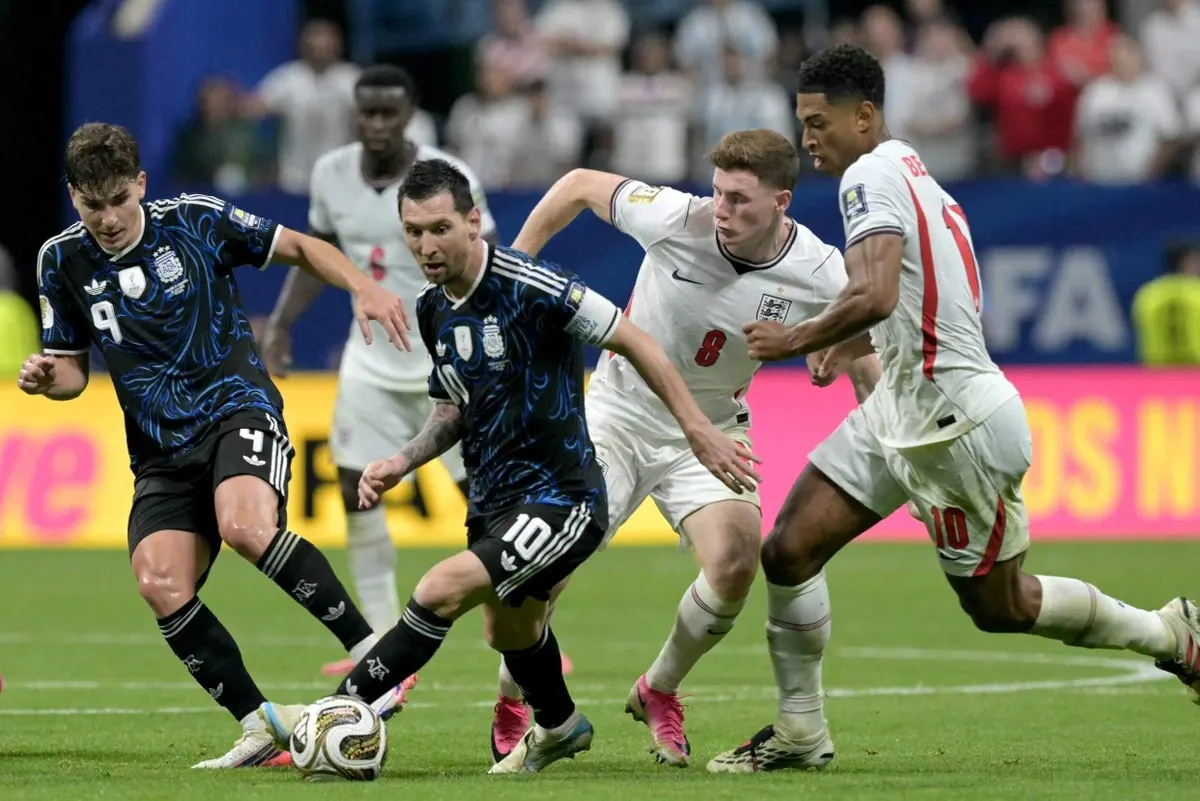 Lionel Messi celebrating a goal for Argentina during the World Cup semi-final match.