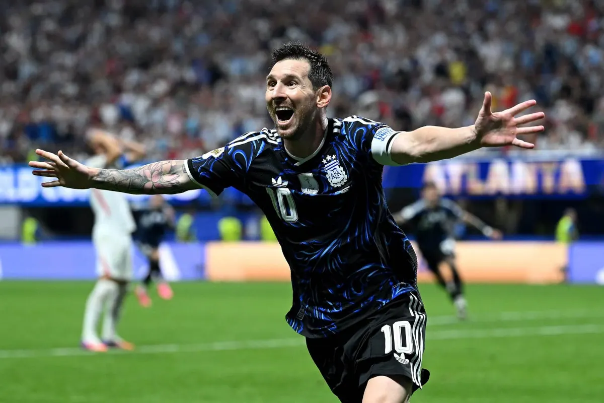 Argentina players celebrate a crucial goal during their World Cup semi-final match.