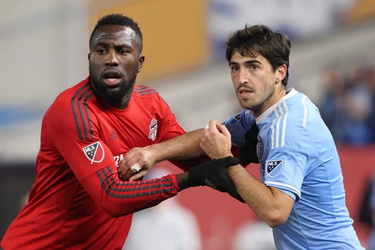 Andoni Iraola in a New York City FC shirt during a 2016 MLS match at Yankee Stadium