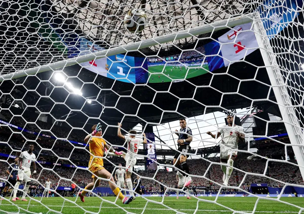 Argentinian player Lautaro Martinez celebrates scoring a goal during a 2026 World Cup match.