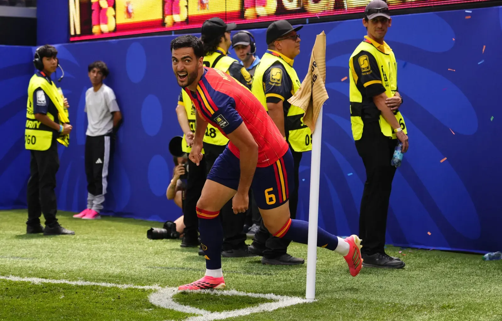 Mikel Merino celebrating a goal for Spain during the FIFA World Cup 2026.