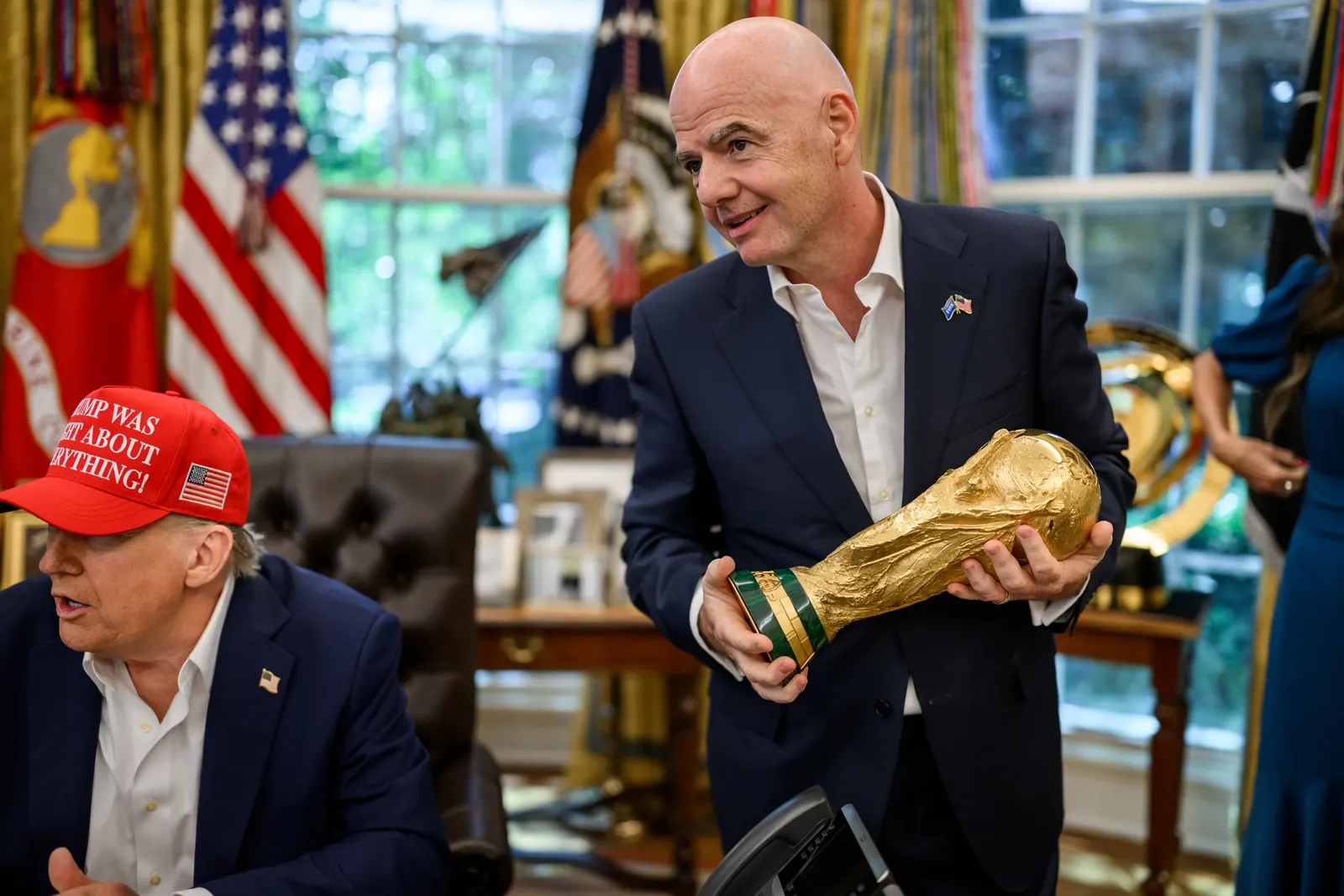 US President Donald Trump at the White House facing questions about World Cup commercial plans