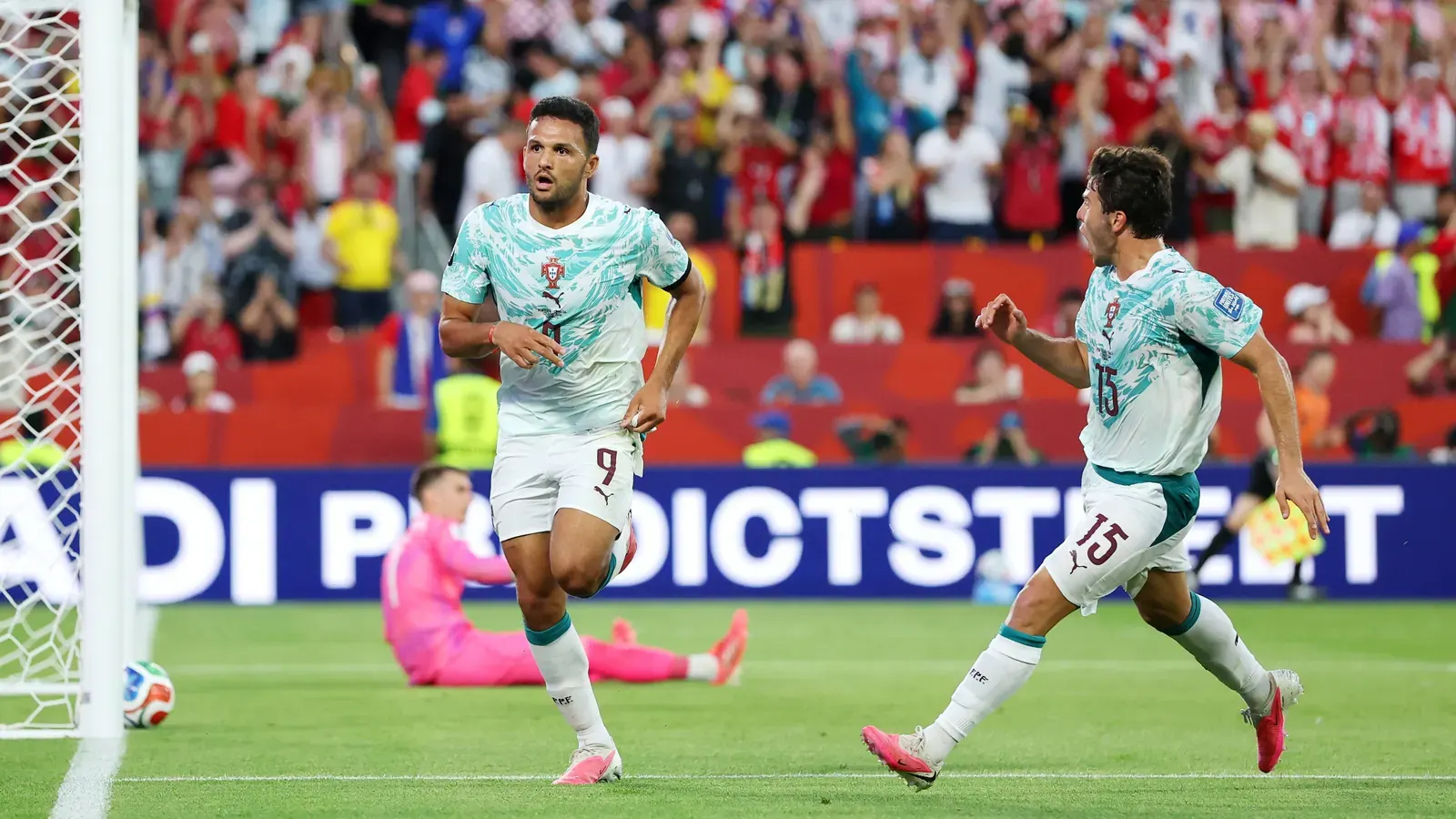 Goncalo Ramos celebrates his decisive injury-time goal for Portugal against Croatia in the FIFA World Cup 2026.