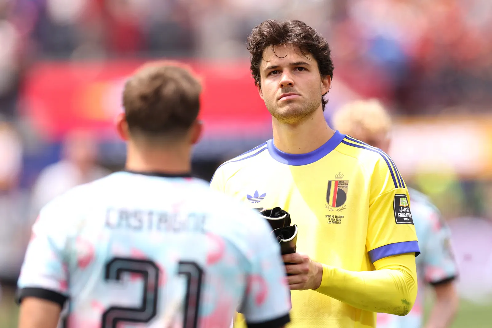 Belgium substitute goalkeeper Senne Lammens in action.