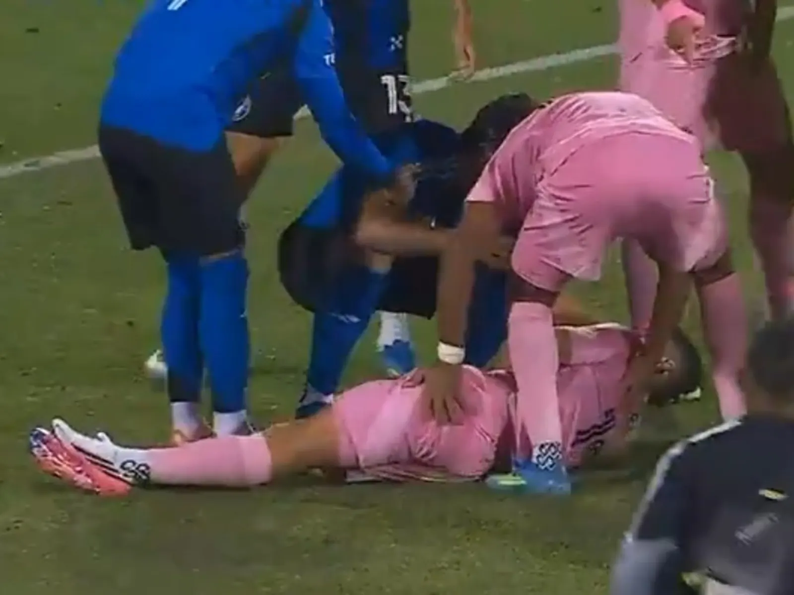 German Berterame lying on the pitch after head injury during Inter Miami vs Montreal Impact MLS match