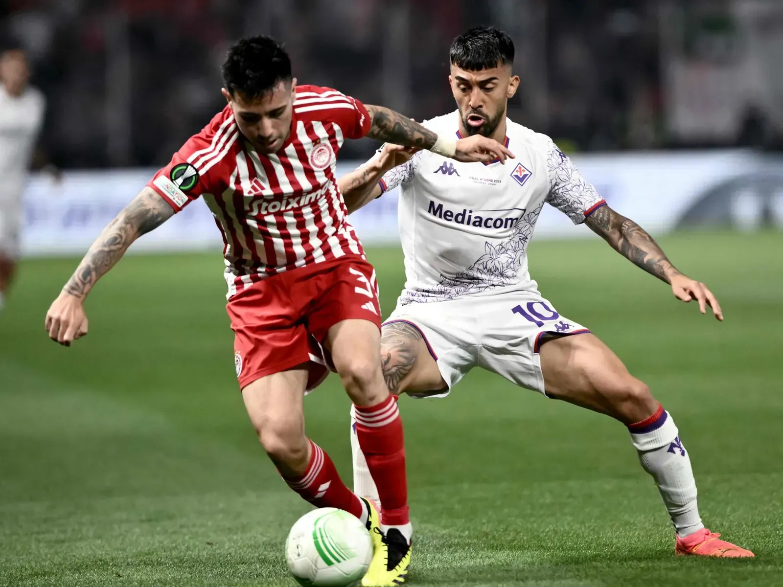 Francisco Ortega in Olympiacos kit during a Greek Super League or Champions League match