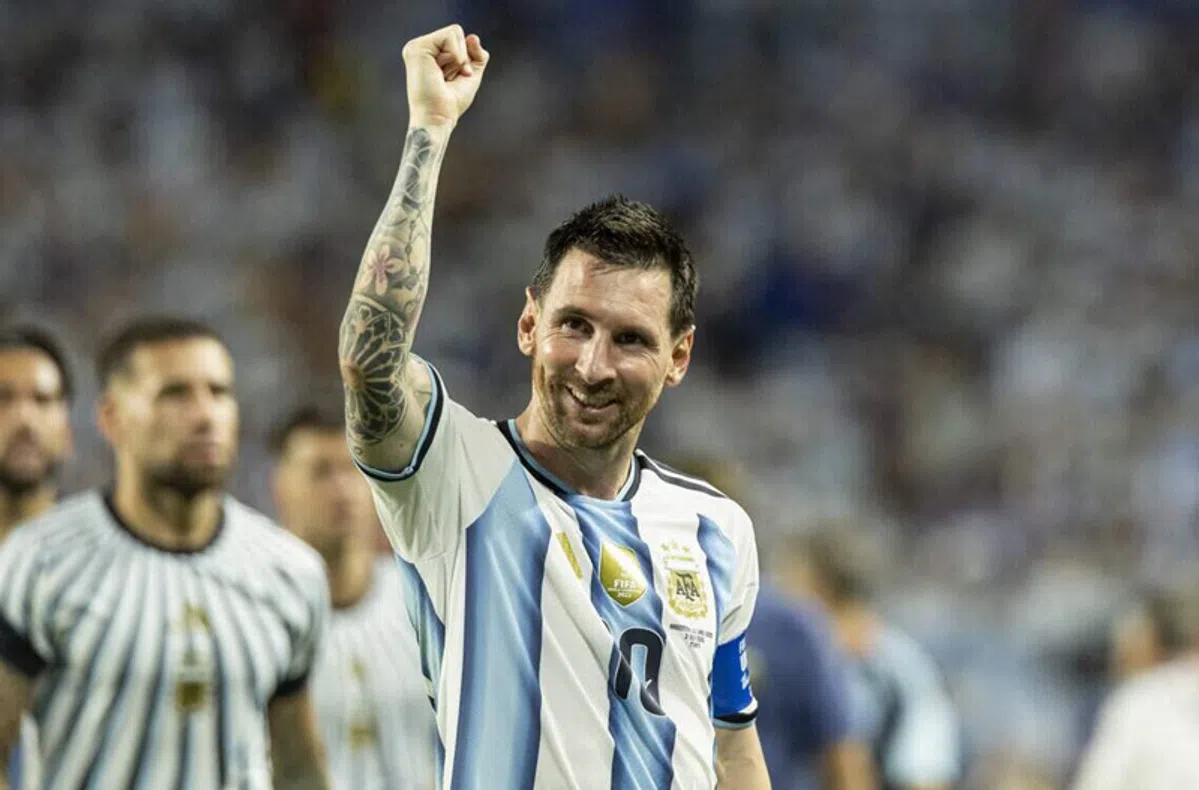Lionel Messi in action for Argentina during a World Cup match.