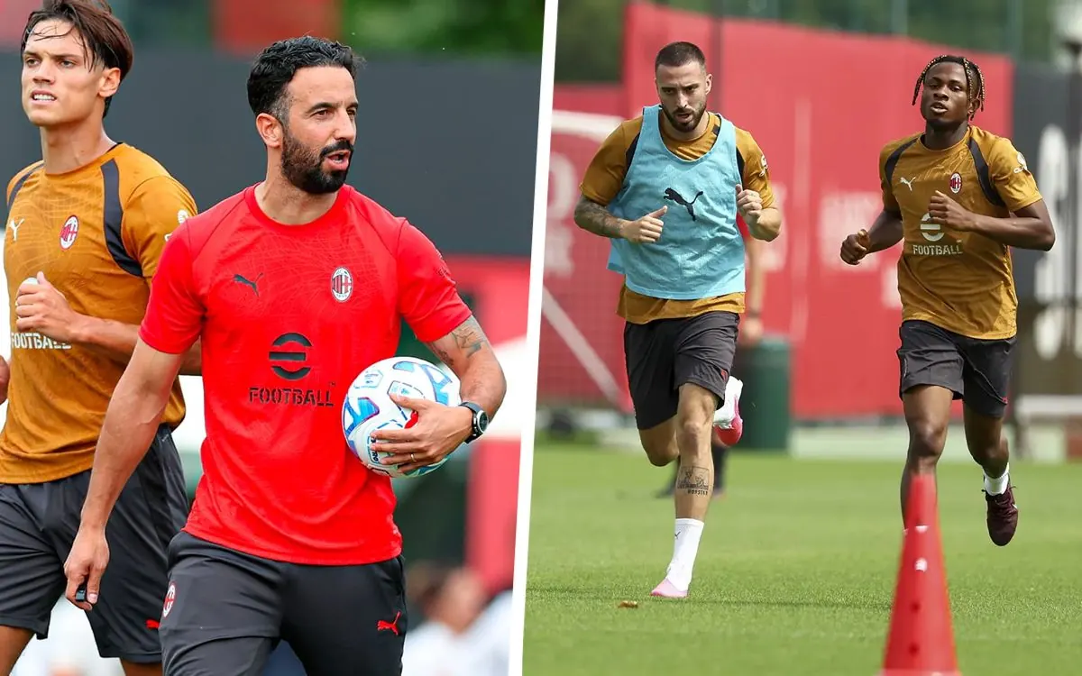 Ruben Amorim leading AC Milan's first training session at Milanello.