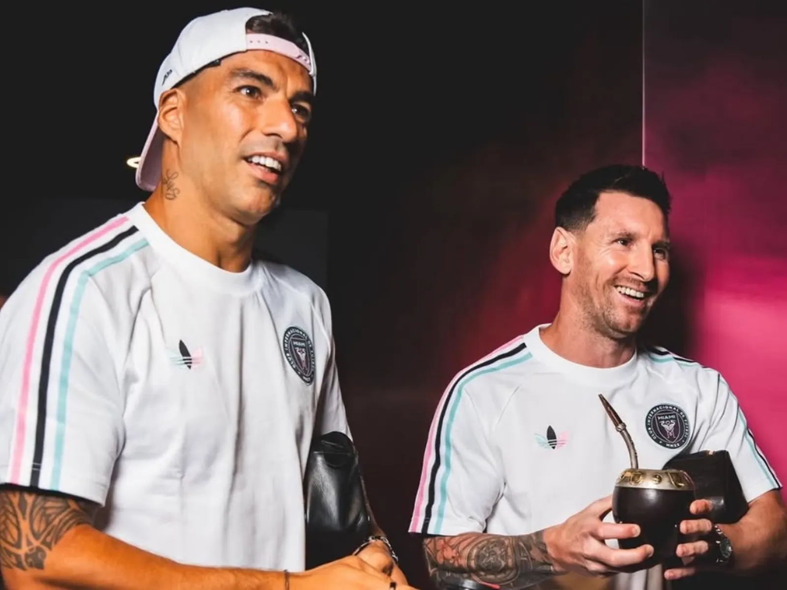 Lionel Messi and Luis Suarez with Inter Miami at the stadium on matchday