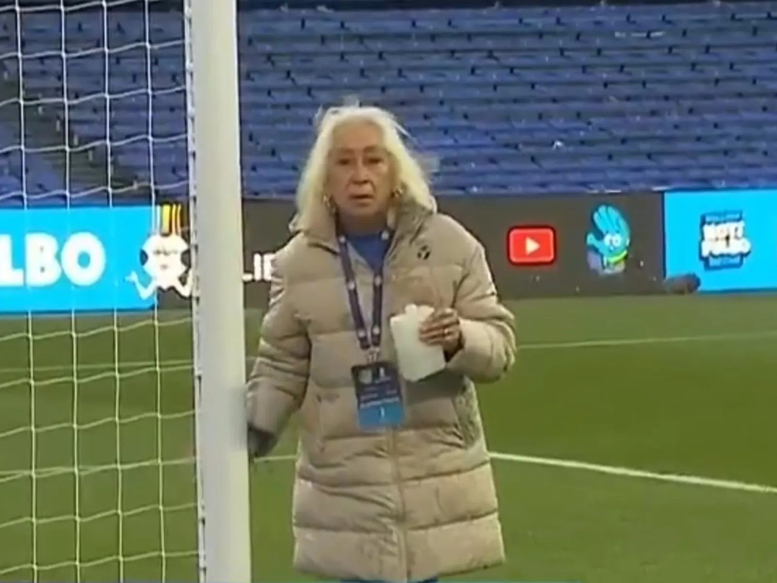 Rosario Central goal frame at Gigante de Arroyito before Corinthians Libertadores match