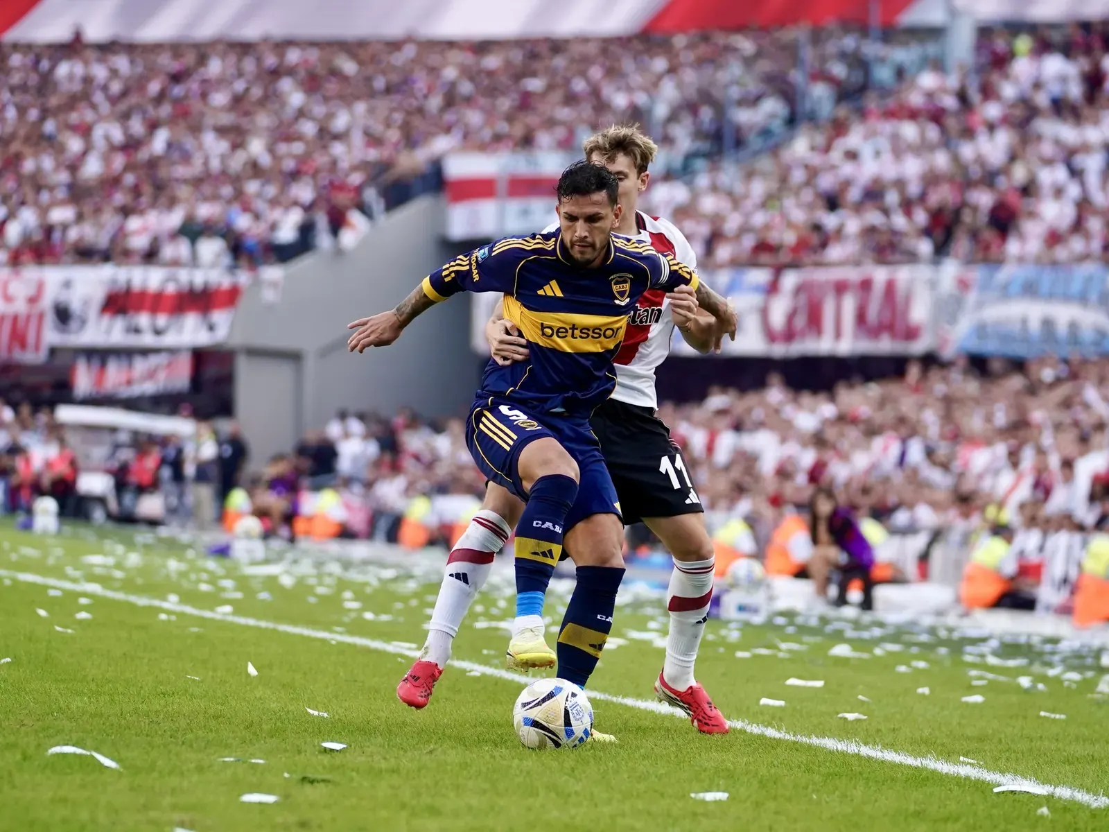 Aerial view of La Bombonera stadium in Buenos Aires, Argentina, hosting a Boca Juniors home match